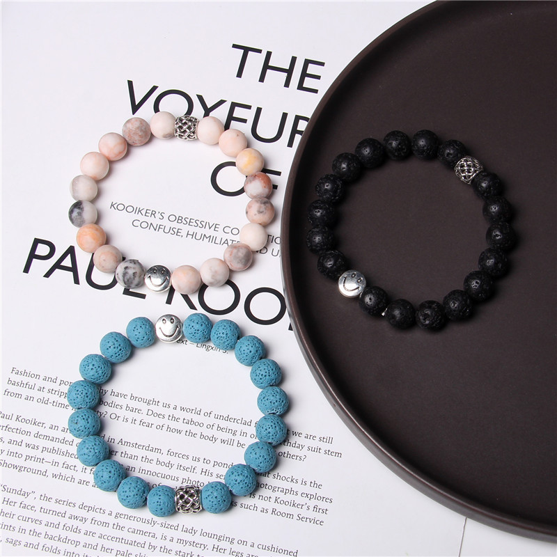 Natural Gemstone 8MM Beads Simle Face Alloy Stone Bracelet