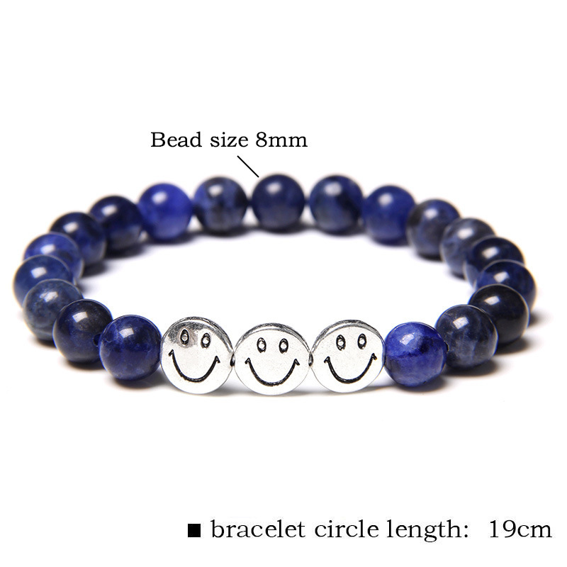 Natural Gemstone 8MM Beads Simle Face Alloy(3PCS) Stone Bracelet