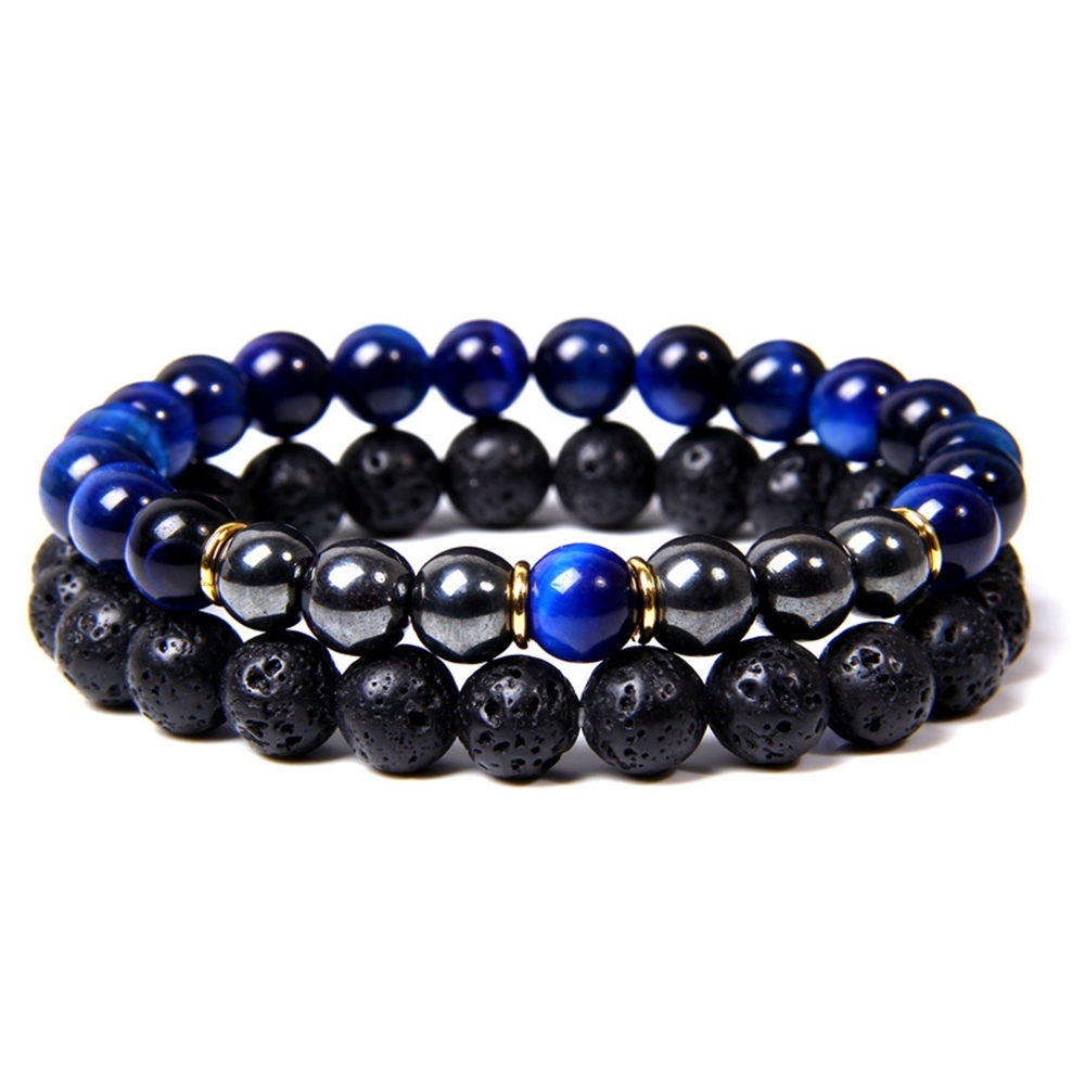 Lava Couples Bracelet for Women Men - 8mm Natural Bead Couples Bracelet for Couples Stress Relief Yoga Bracelet Lava Rock Elastic His and Hers Bracele