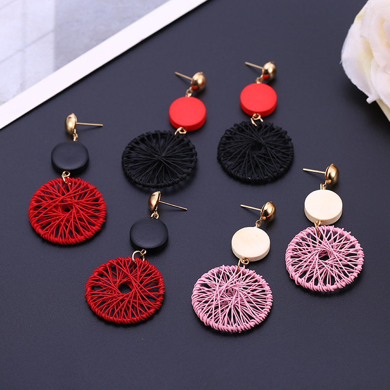 Circle Hollow Weave Net Drop Earring Women Fashion Jewelry Gift Drop & Dangle