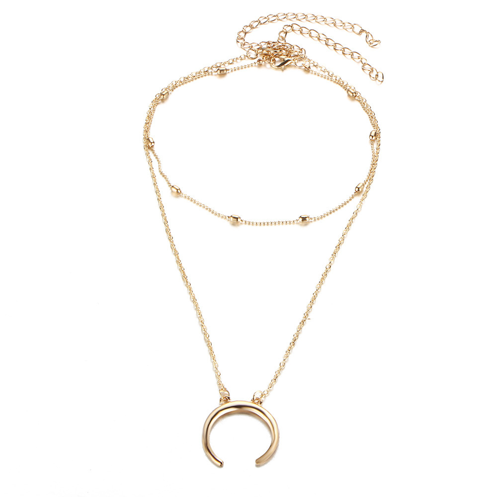 Boho Moon Pendant Necklace Silver Satellite Chain Layered Necklaces Choker Horn Crescent Clavicle Chain Necklace Jewelry for Women and Girls