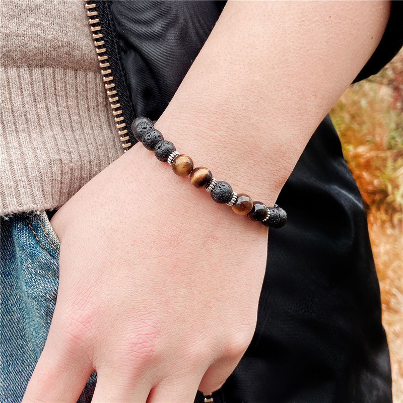 Lava Rock Bracelet - 4PCS 8mm natural Gemstone Stress Relief Yoga Beads Essential Oil Diffuser Healing for Men Women