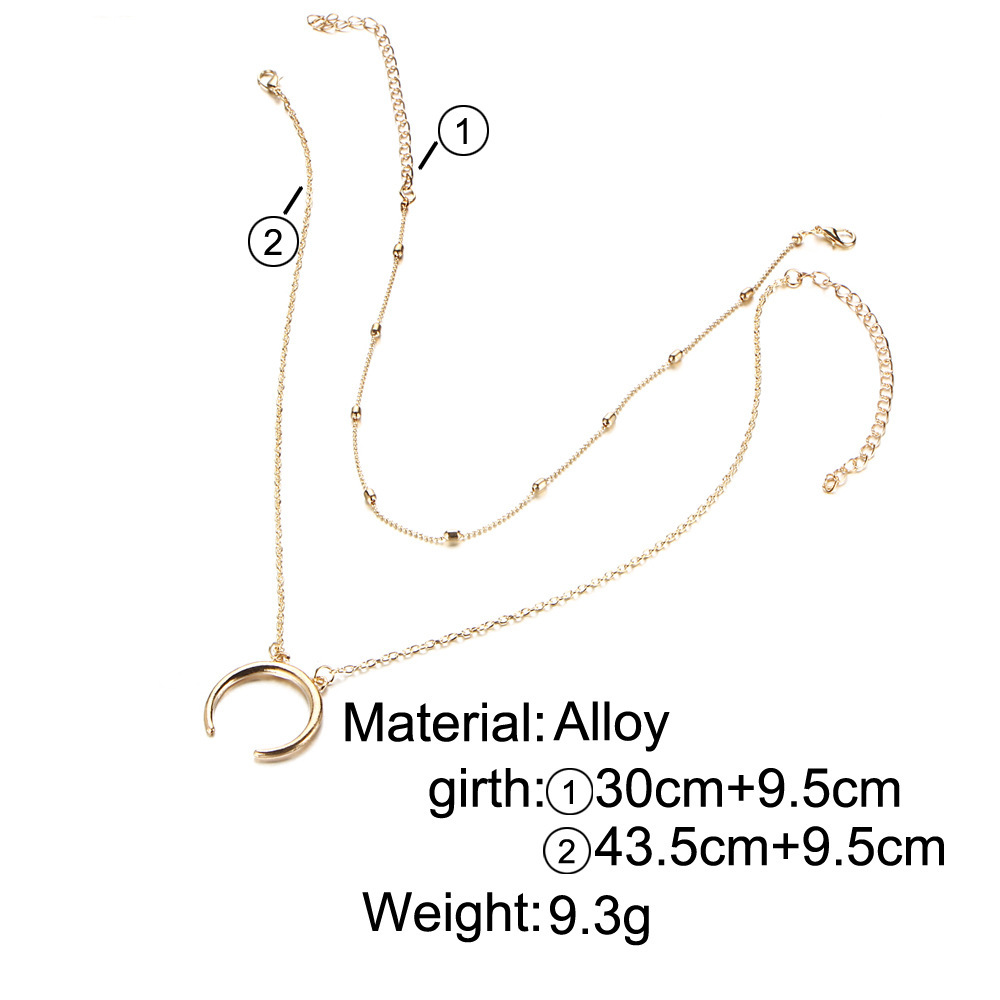 Boho Moon Pendant Necklace Silver Satellite Chain Layered Necklaces Choker Horn Crescent Clavicle Chain Necklace Jewelry for Women and Girls