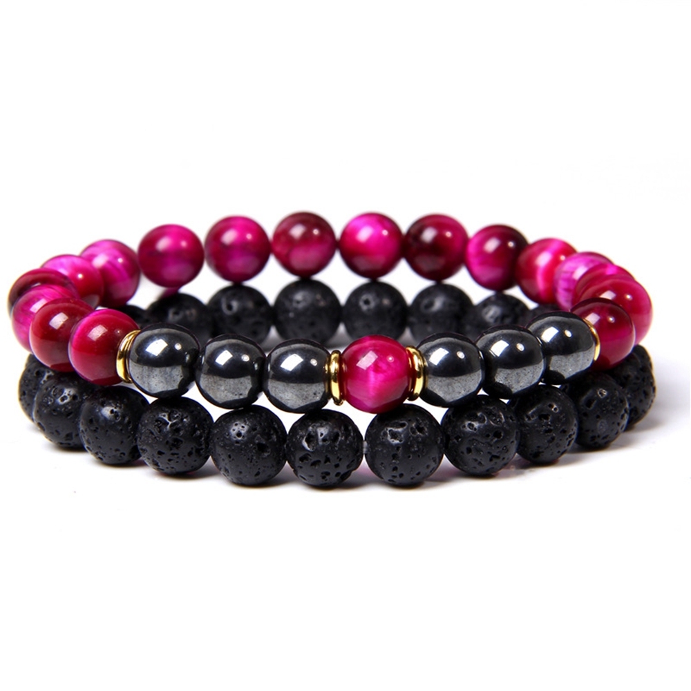 Lava Couples Bracelet for Women Men - 8mm Natural Bead Couples Bracelet for Couples Stress Relief Yoga Bracelet Lava Rock Elastic His and Hers Bracele