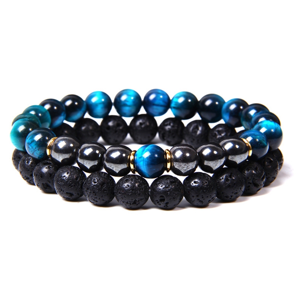Lava Couples Bracelet for Women Men - 8mm Natural Bead Couples Bracelet for Couples Stress Relief Yoga Bracelet Lava Rock Elastic His and Hers Bracele