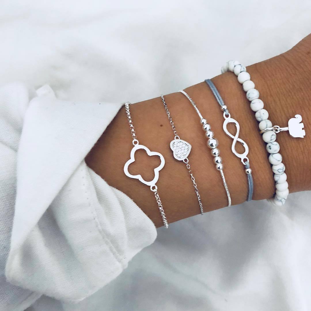 Boho Beaded Bracelets for Women Girls Adjustable Charm Stretch Stack Strand Bangle Bracelets Set 5PCS/LOT