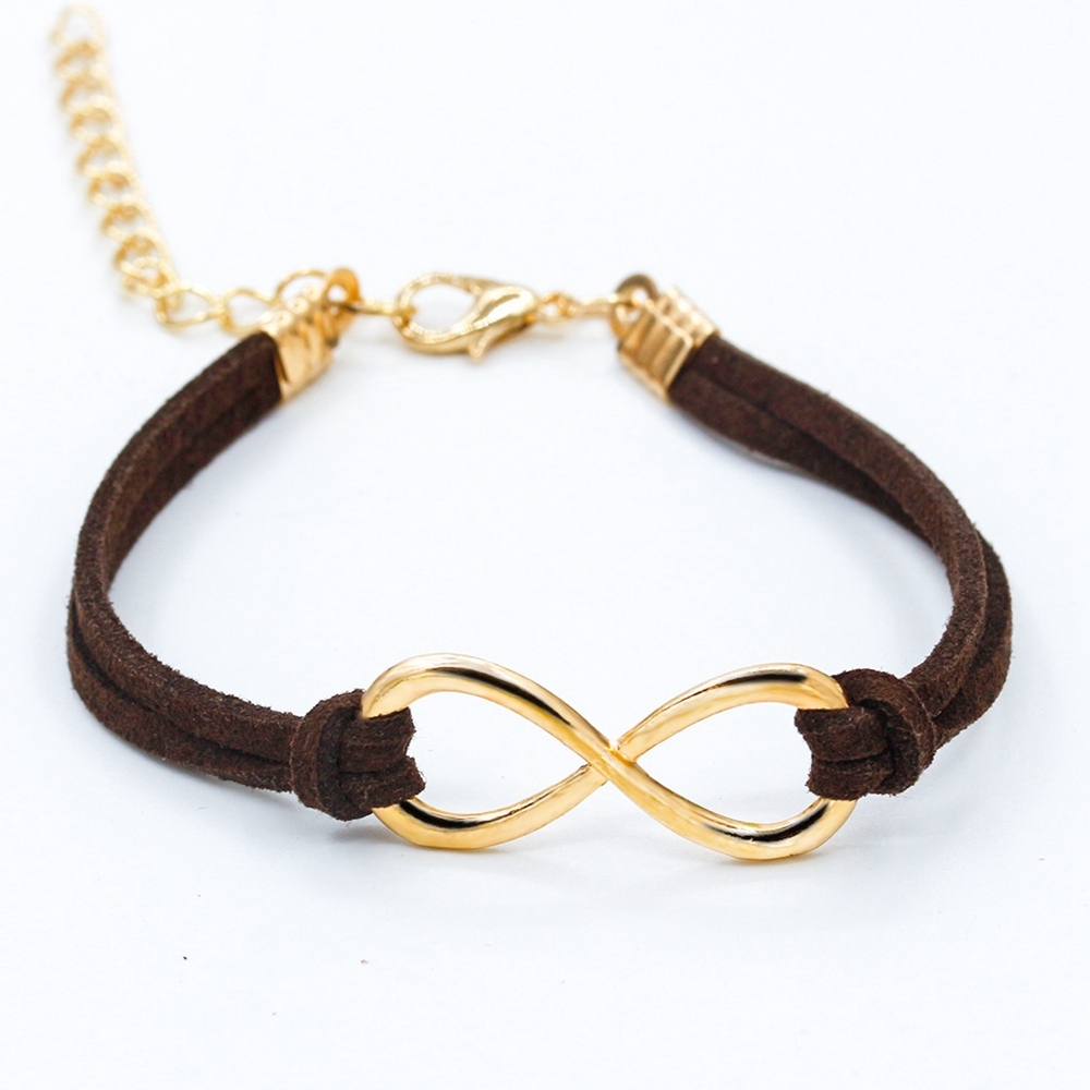 Mens Womens Couples Stainless Steel Infinity 8 Symbol Leather Bracelet,Fit for 6-8.1Inch Bracelet