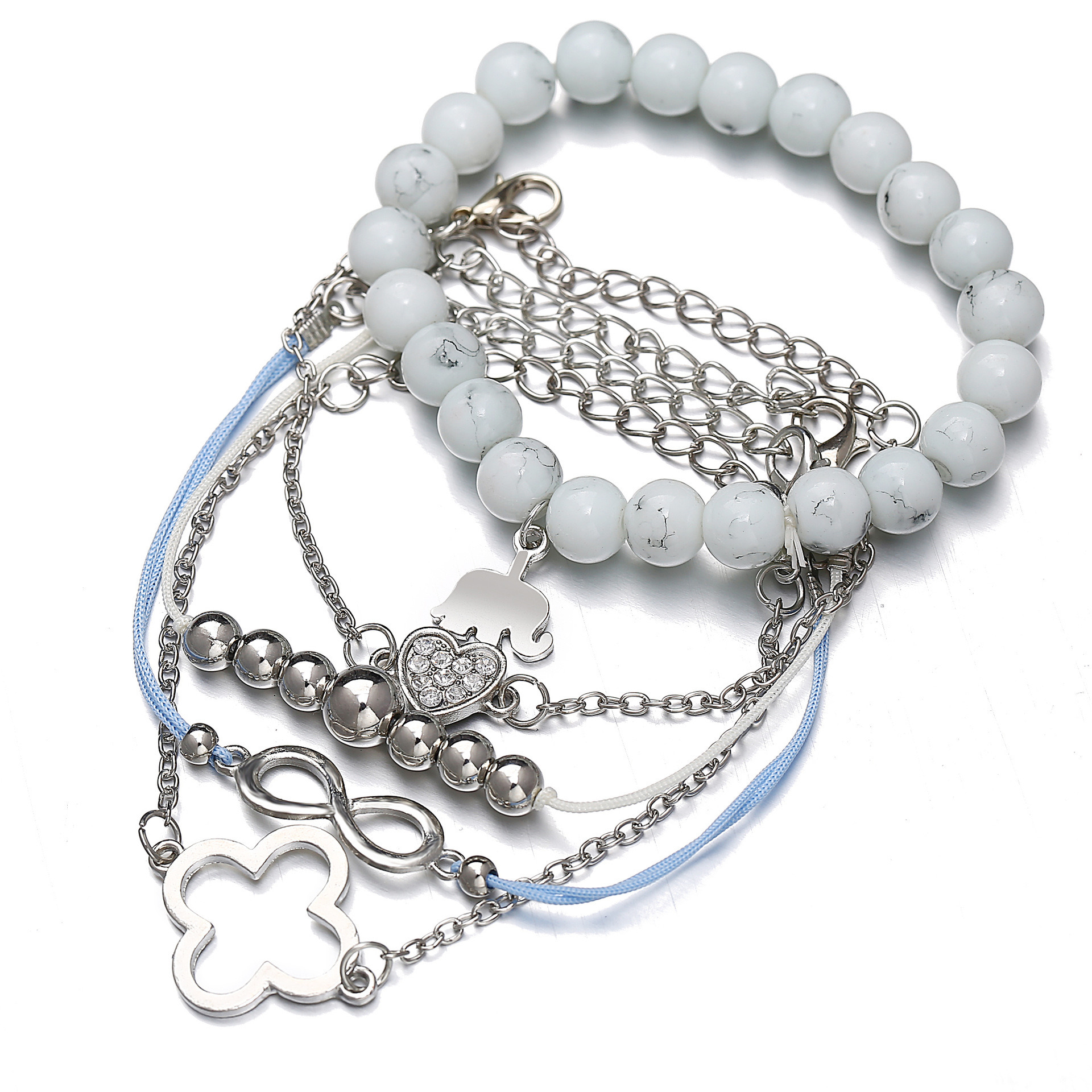 Boho Beaded Bracelets for Women Girls Adjustable Charm Stretch Stack Strand Bangle Bracelets Set 5PCS/LOT
