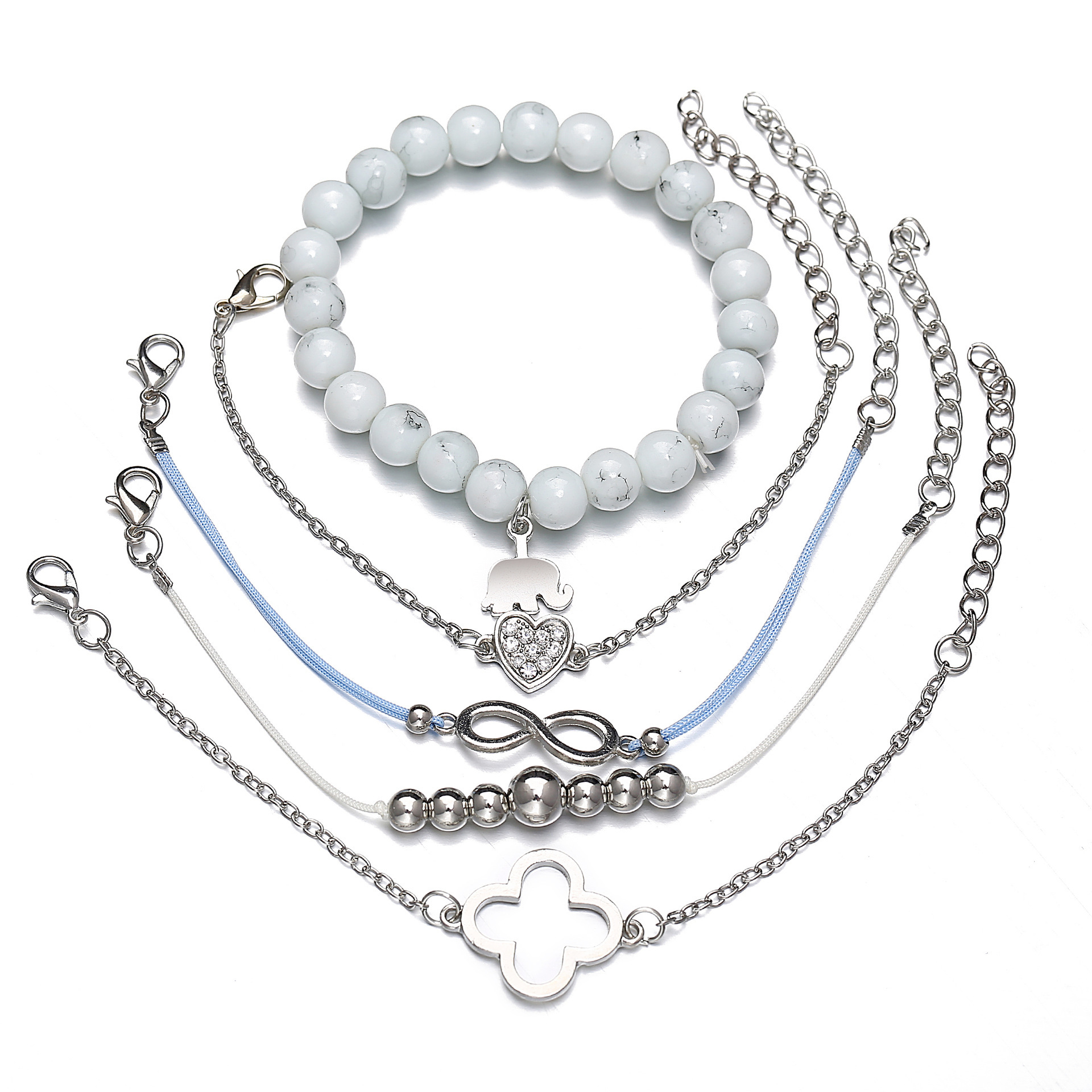Boho Beaded Bracelets for Women Girls Adjustable Charm Stretch Stack Strand Bangle Bracelets Set 5PCS/LOT