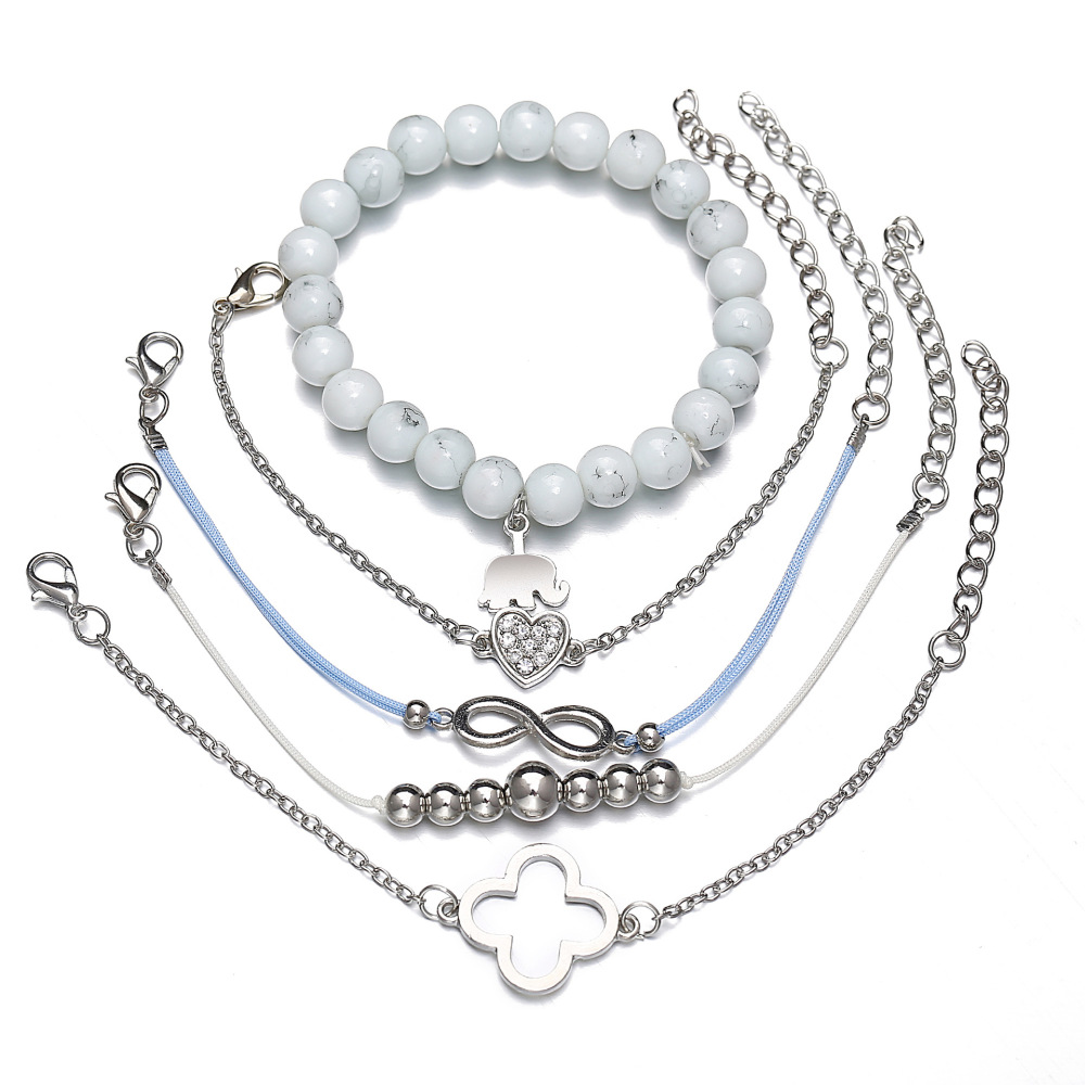 Boho Beaded Bracelets for Women Girls Adjustable Charm Stretch Stack Strand Bangle Bracelets Set 5PCS/LOT