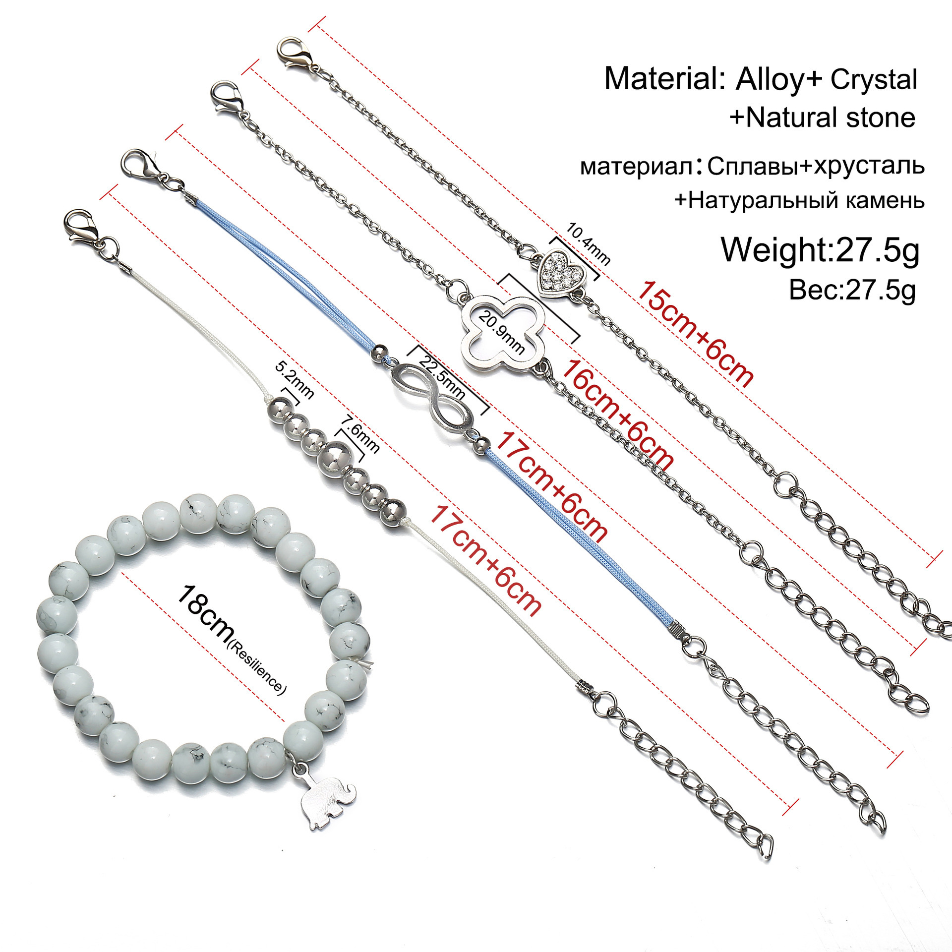 Boho Beaded Bracelets for Women Girls Adjustable Charm Stretch Stack Strand Bangle Bracelets Set 5PCS/LOT