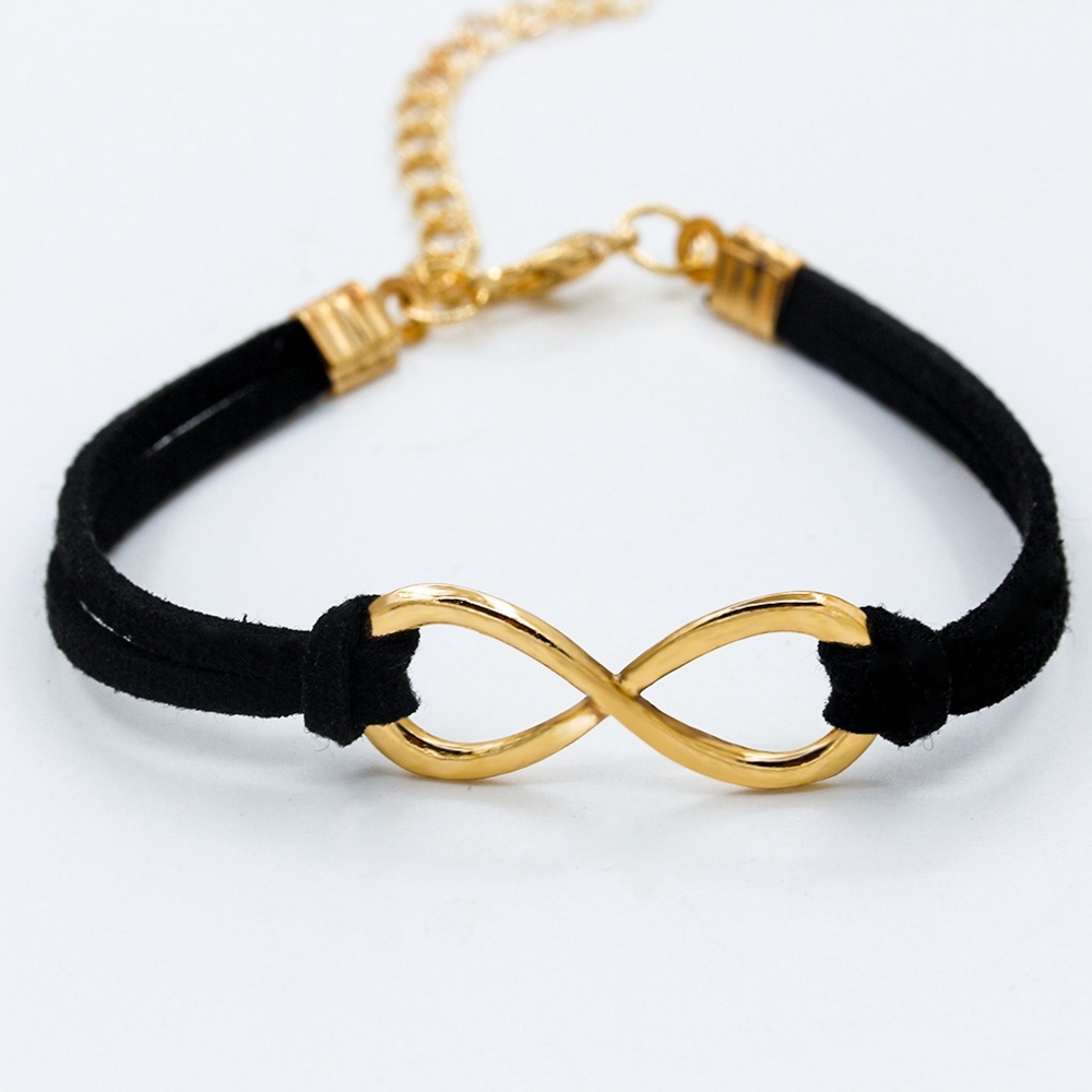 Mens Womens Couples Stainless Steel Infinity 8 Symbol Leather Bracelet,Fit for 6-8.1Inch Bracelet