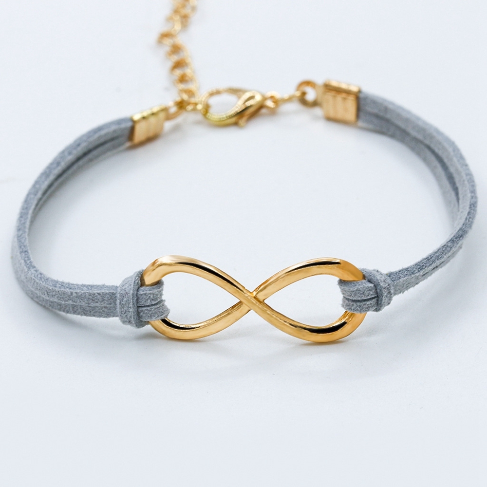 Mens Womens Couples Stainless Steel Infinity 8 Symbol Leather Bracelet,Fit for 6-8.1Inch Bracelet