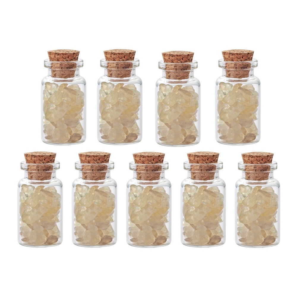 9pcs Mini Glass Wishing Bottles Tumbled Gemstone Crystal Chips Healing Reiki Stones Set