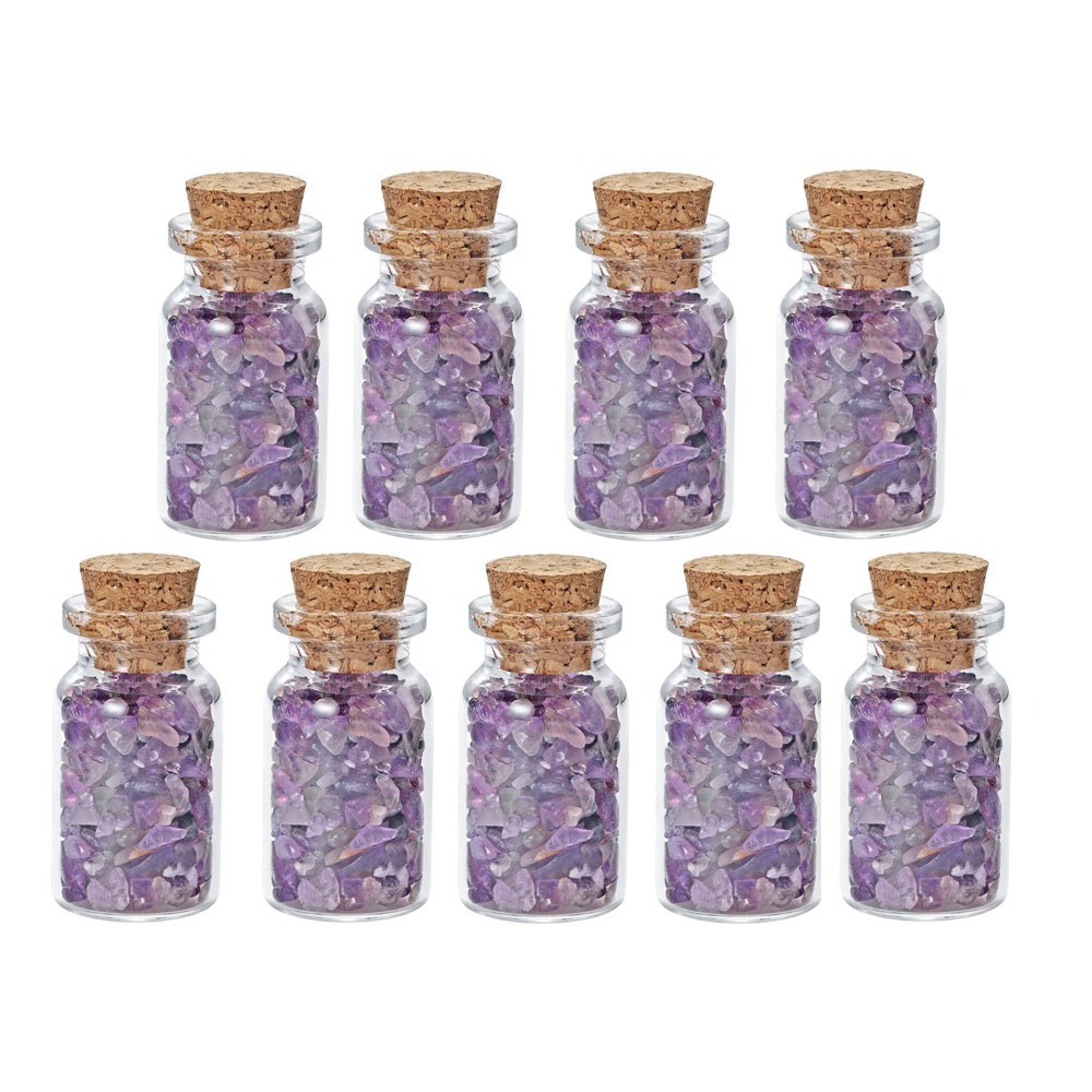 9pcs Mini Glass Wishing Bottles Tumbled Gemstone Crystal Chips Healing Reiki Stones Set