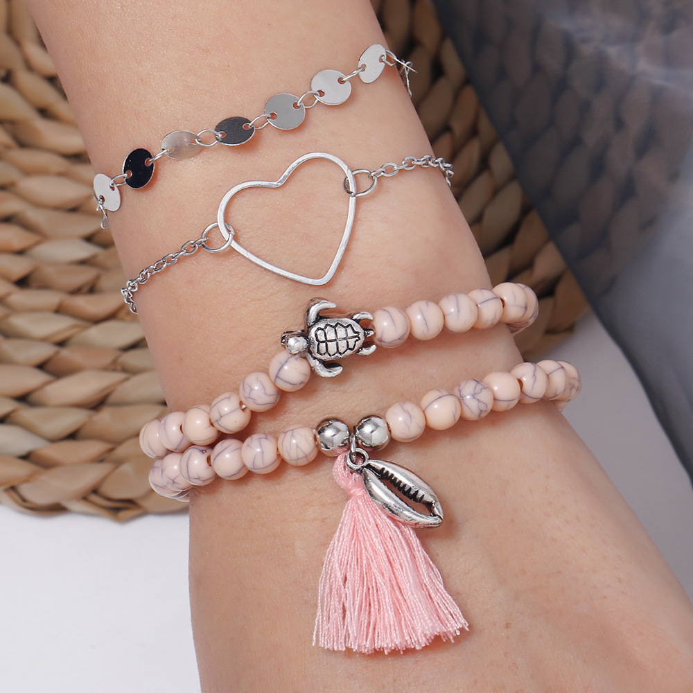 Boho Beaded Bracelets for Women Girls Adjustable Charm Stretch Stack Strand Bangle Bracelets Set 4PCS/LOT