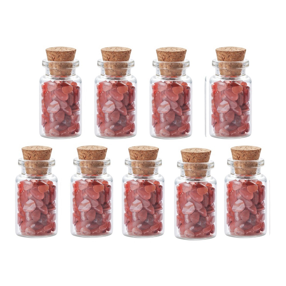 9pcs Mini Glass Wishing Bottles Tumbled Gemstone Crystal Chips Healing Reiki Stones Set