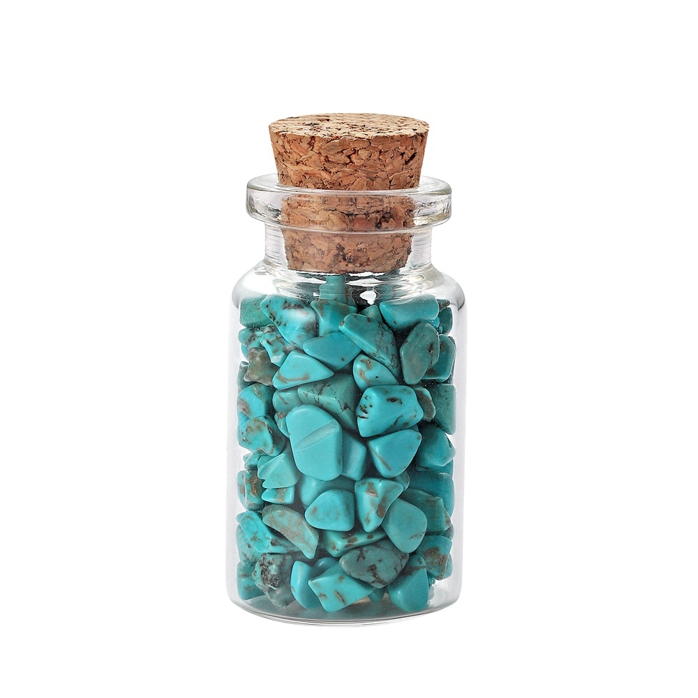 9pcs Mini Glass Wishing Bottles Tumbled Gemstone Crystal Chips Healing Reiki Stones Set