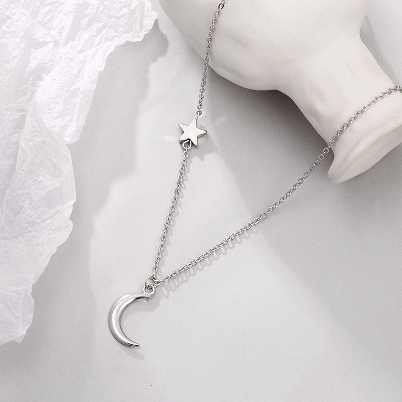 Gold & Silver Moon Star Choker Short Dainty Necklace Pendant for Women Girl