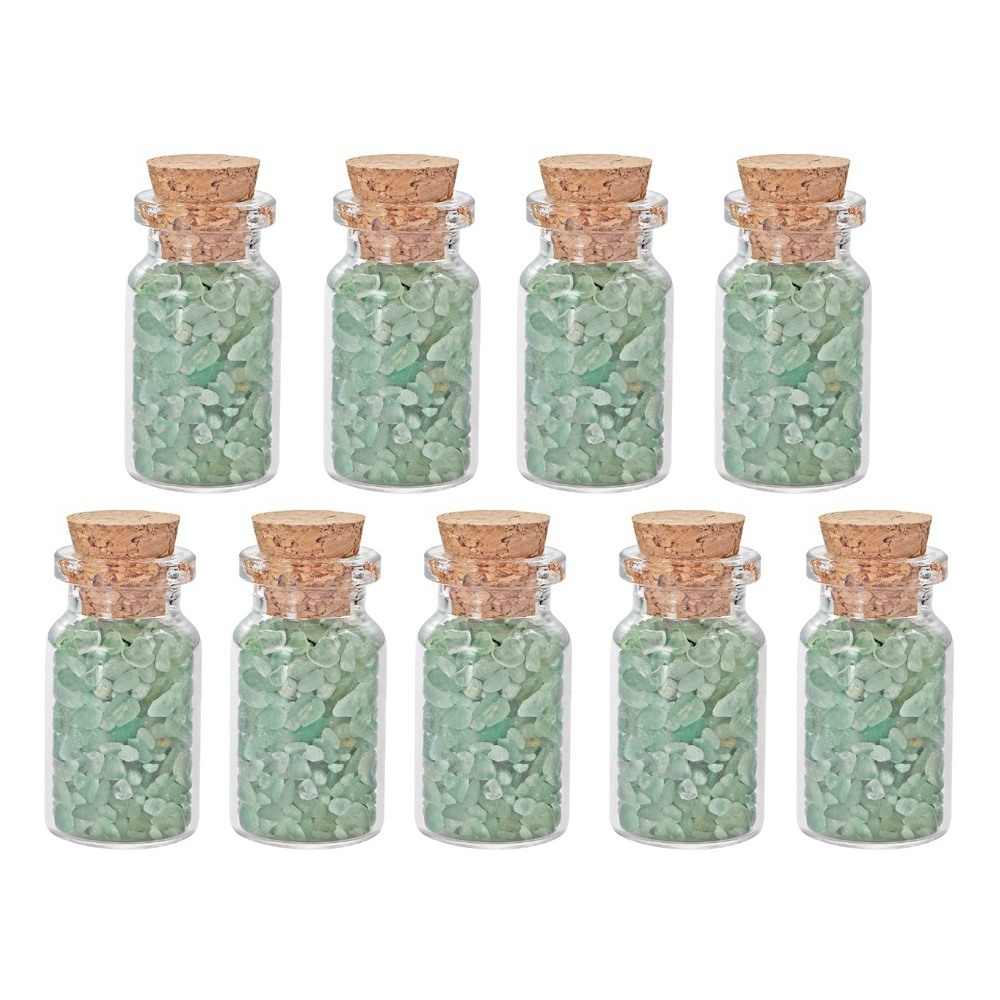 9pcs Mini Glass Wishing Bottles Tumbled Gemstone Crystal Chips Healing Reiki Stones Set