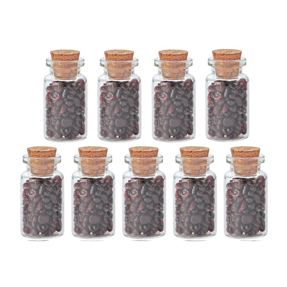 9pcs Mini Glass Wishing Bottles Tumbled Gemstone Crystal Chips Healing Reiki Stones Set