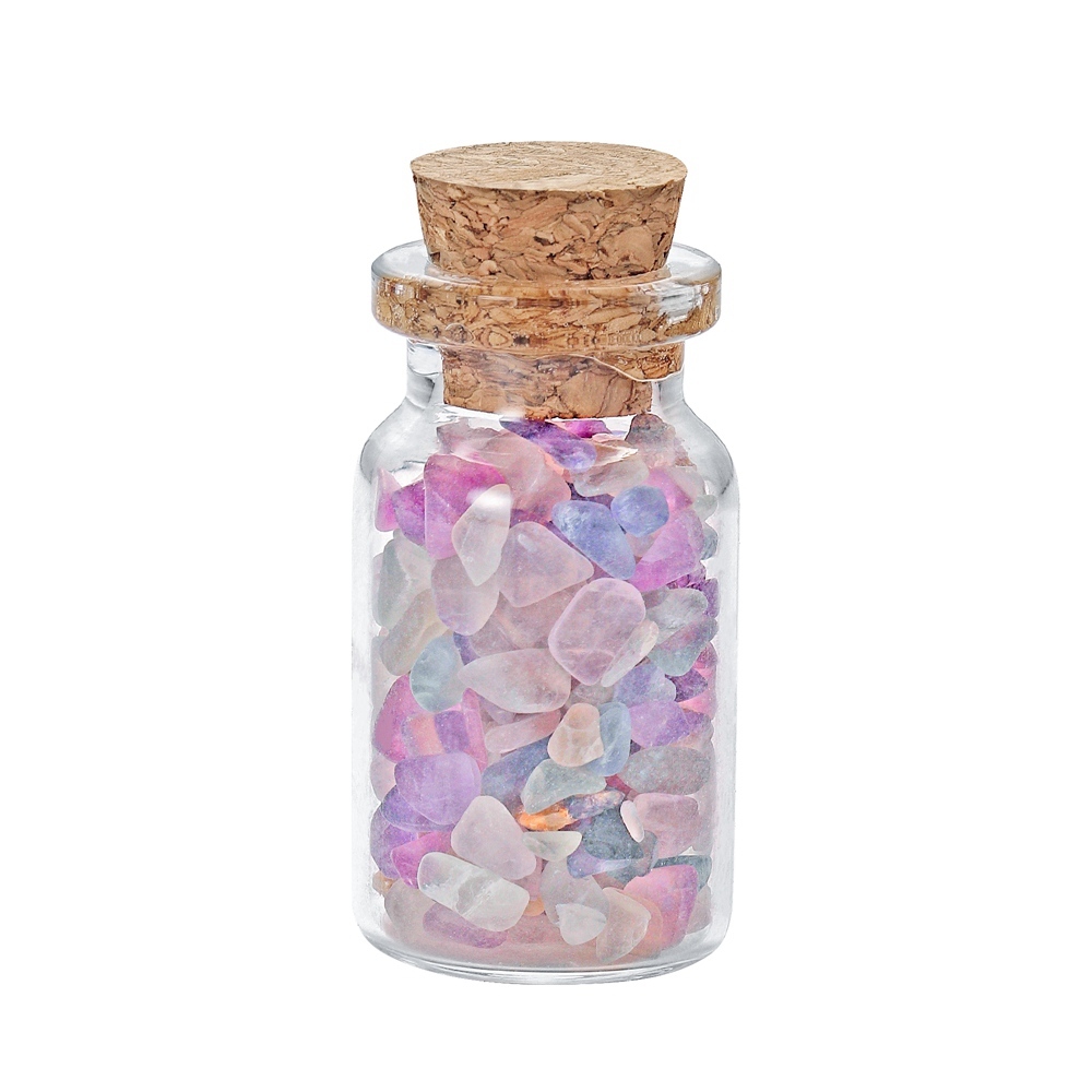 9pcs Mini Glass Wishing Bottles Tumbled Gemstone Crystal Chips Healing Reiki Stones Set