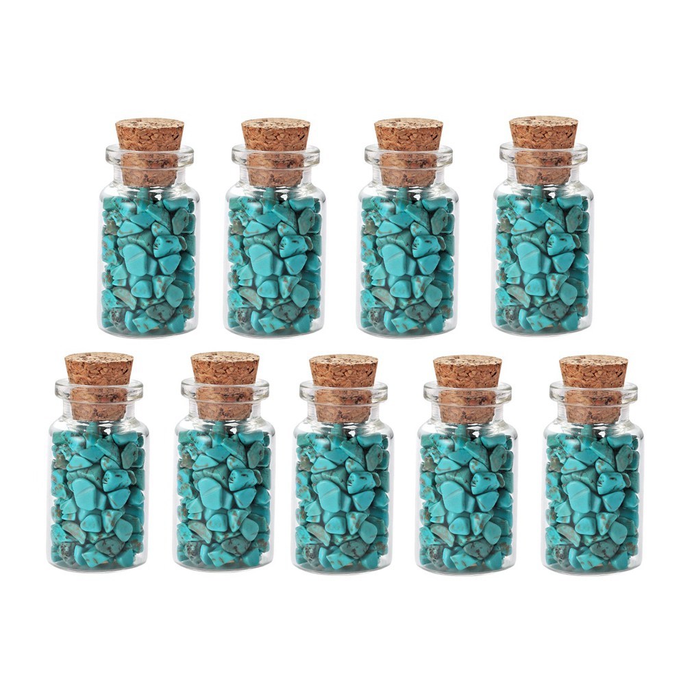 9pcs Mini Glass Wishing Bottles Tumbled Gemstone Crystal Chips Healing Reiki Stones Set