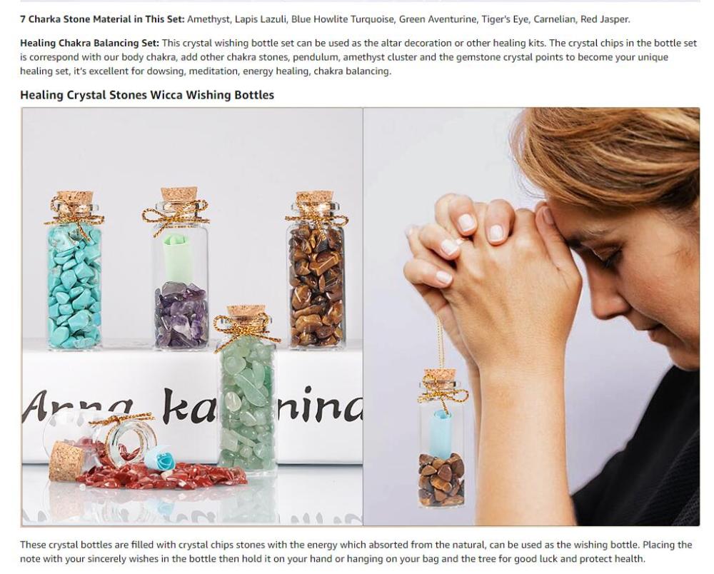 9pcs Mini Glass Wishing Bottles Tumbled Gemstone Crystal Chips Healing Reiki Stones Set