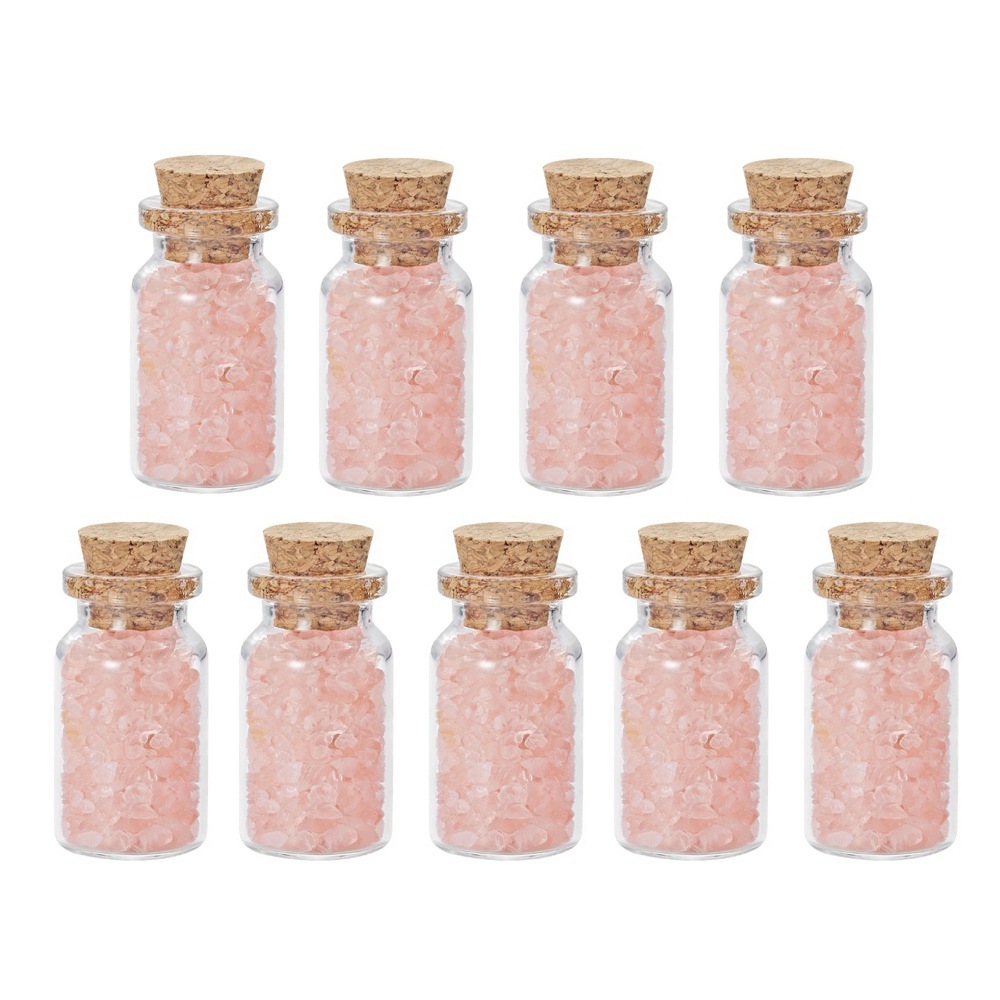 9pcs Mini Glass Wishing Bottles Tumbled Gemstone Crystal Chips Healing Reiki Stones Set