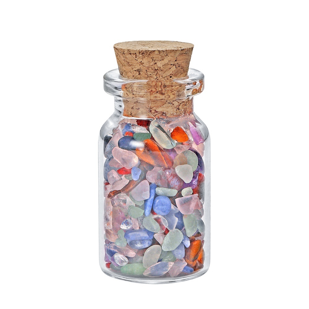 9pcs Mini Glass Wishing Bottles Tumbled Gemstone Crystal Chips Healing Reiki Stones Set
