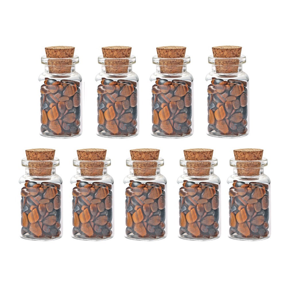 9pcs Mini Glass Wishing Bottles Tumbled Gemstone Crystal Chips Healing Reiki Stones Set