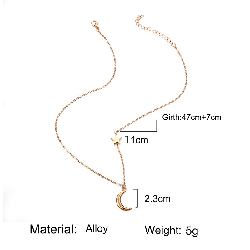 Gold & Silver Moon Star Choker Short Dainty Necklace Pendant for Women Girl