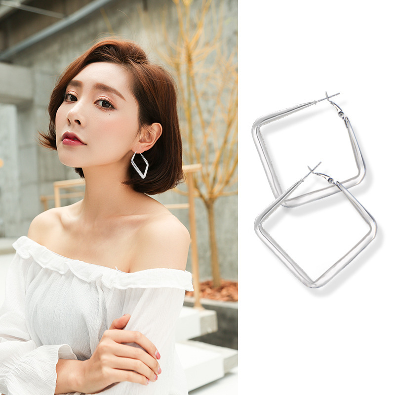 Geomotry Heart Hoop Earring Drop Dangle Heart Triangle Round Square Hexagon Shape