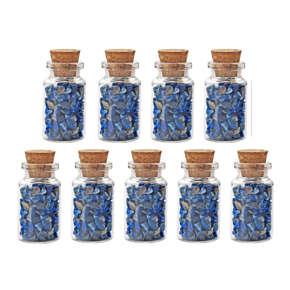 9pcs Mini Glass Wishing Bottles Tumbled Gemstone Crystal Chips Healing Reiki Stones Set