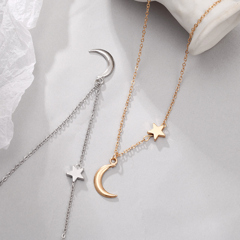 Gold & Silver Moon Star Choker Short Dainty Necklace Pendant for Women Girl