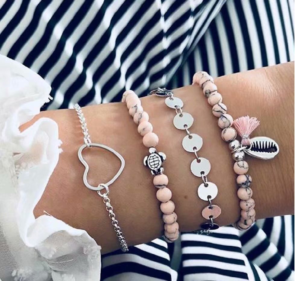 Boho Beaded Bracelets for Women Girls Adjustable Charm Stretch Stack Strand Bangle Bracelets Set 4PCS/LOT