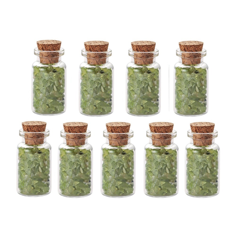 9pcs Mini Glass Wishing Bottles Tumbled Gemstone Crystal Chips Healing Reiki Stones Set