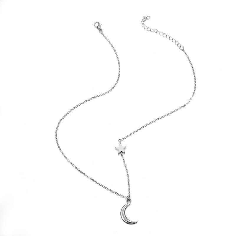 Gold & Silver Moon Star Choker Short Dainty Necklace Pendant for Women Girl