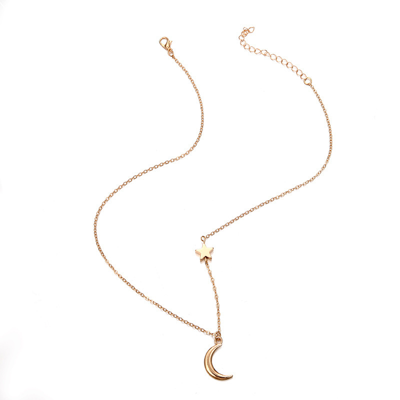 Gold & Silver Moon Star Choker Short Dainty Necklace Pendant for Women Girl