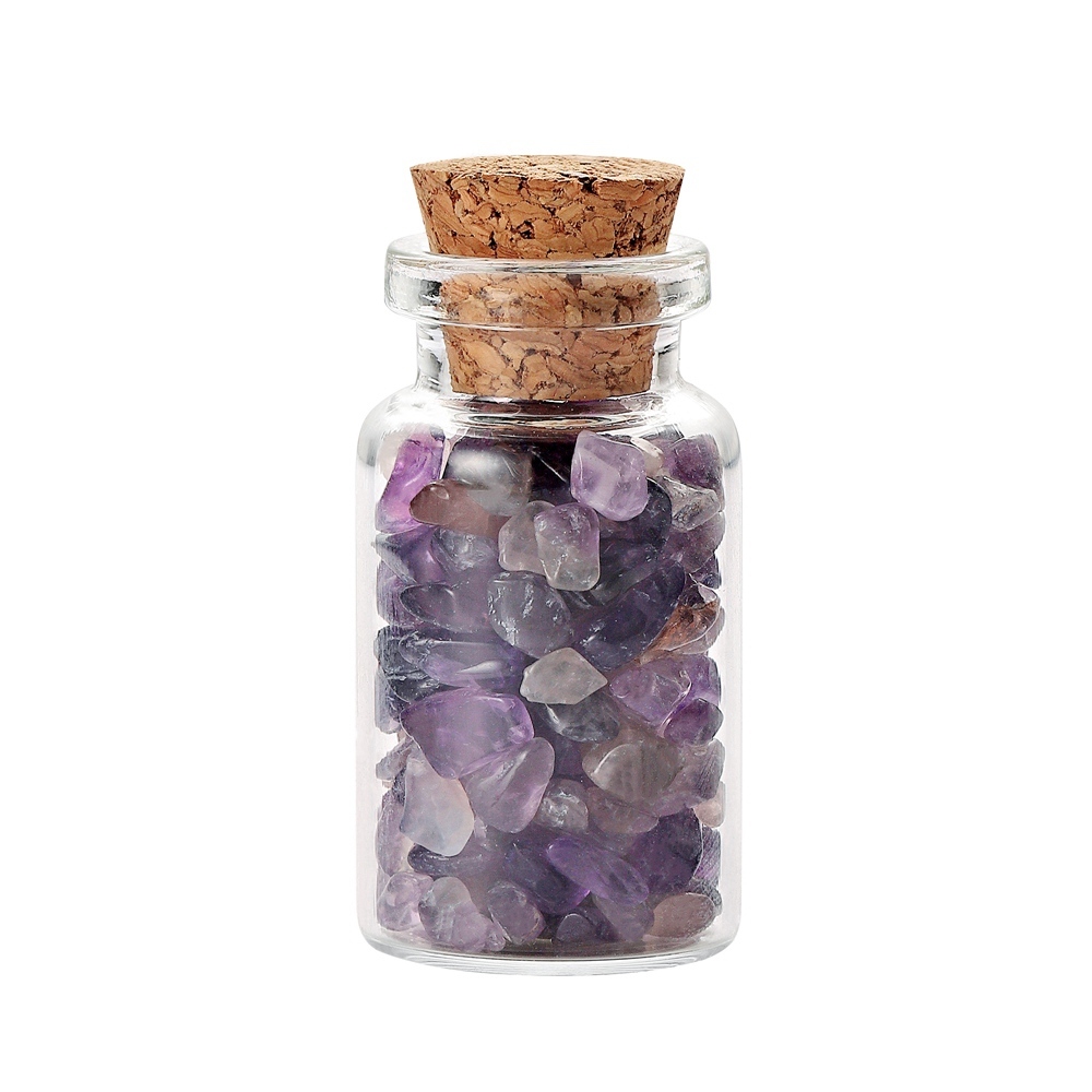 9pcs Mini Glass Wishing Bottles Tumbled Gemstone Crystal Chips Healing Reiki Stones Set