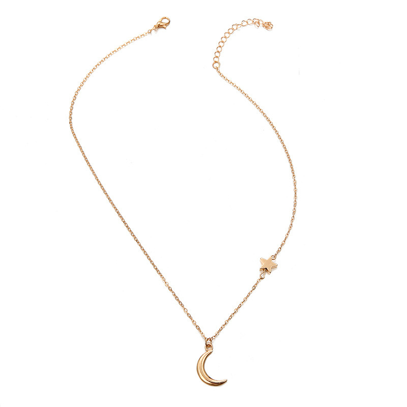 Gold & Silver Moon Star Choker Short Dainty Necklace Pendant for Women Girl