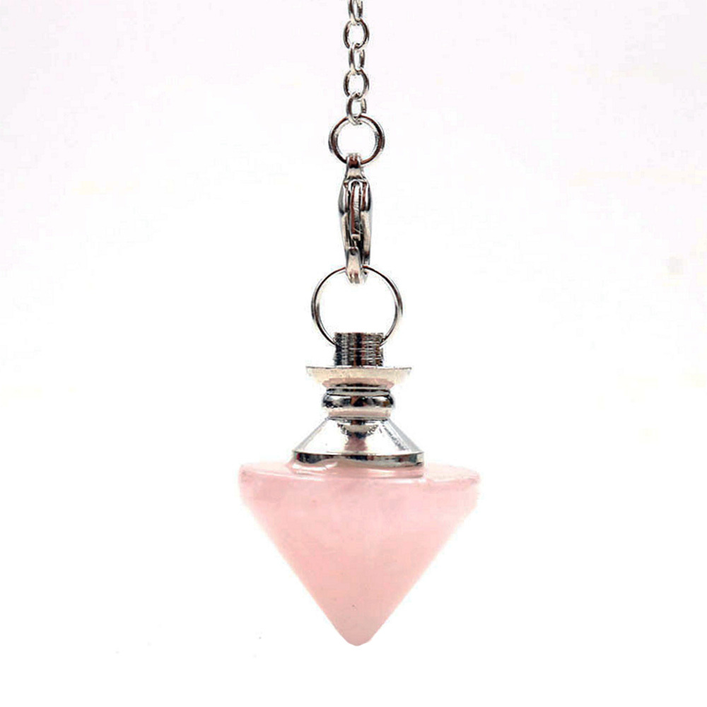 Natural Gemstone Healing Crystal Pendulum for Dowsing Divination Pointed Cone Reiki Chakra Quartz Stone Pendulum Pendant with Chain