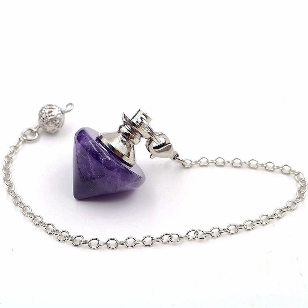 Natural Gemstone Healing Crystal Pendulum for Dowsing Divination Pointed Cone Reiki Chakra Quartz Stone Pendulum Pendant with Chain