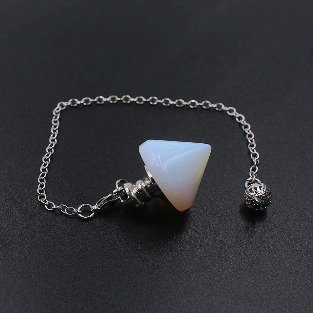Natural Gemstone Healing Crystal Pendulum for Dowsing Divination Pointed Cone Reiki Chakra Quartz Stone Pendulum Pendant with Chain