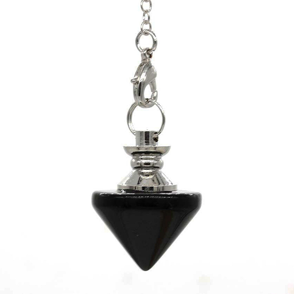 Natural Gemstone Healing Crystal Pendulum for Dowsing Divination Pointed Cone Reiki Chakra Quartz Stone Pendulum Pendant with Chain