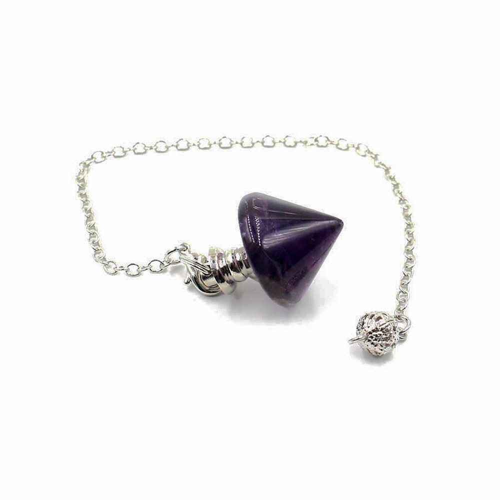 Natural Gemstone Healing Crystal Pendulum for Dowsing Divination Pointed Cone Reiki Chakra Quartz Stone Pendulum Pendant with Chain