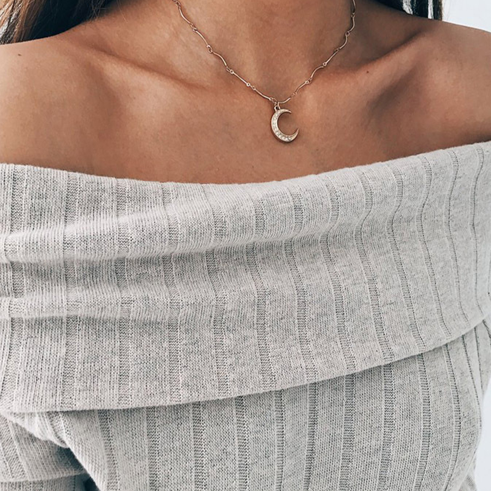 Dainty Moon Crescent Necklace Chain Minimalist Choker Necklaces Jewelry for Women and Girls