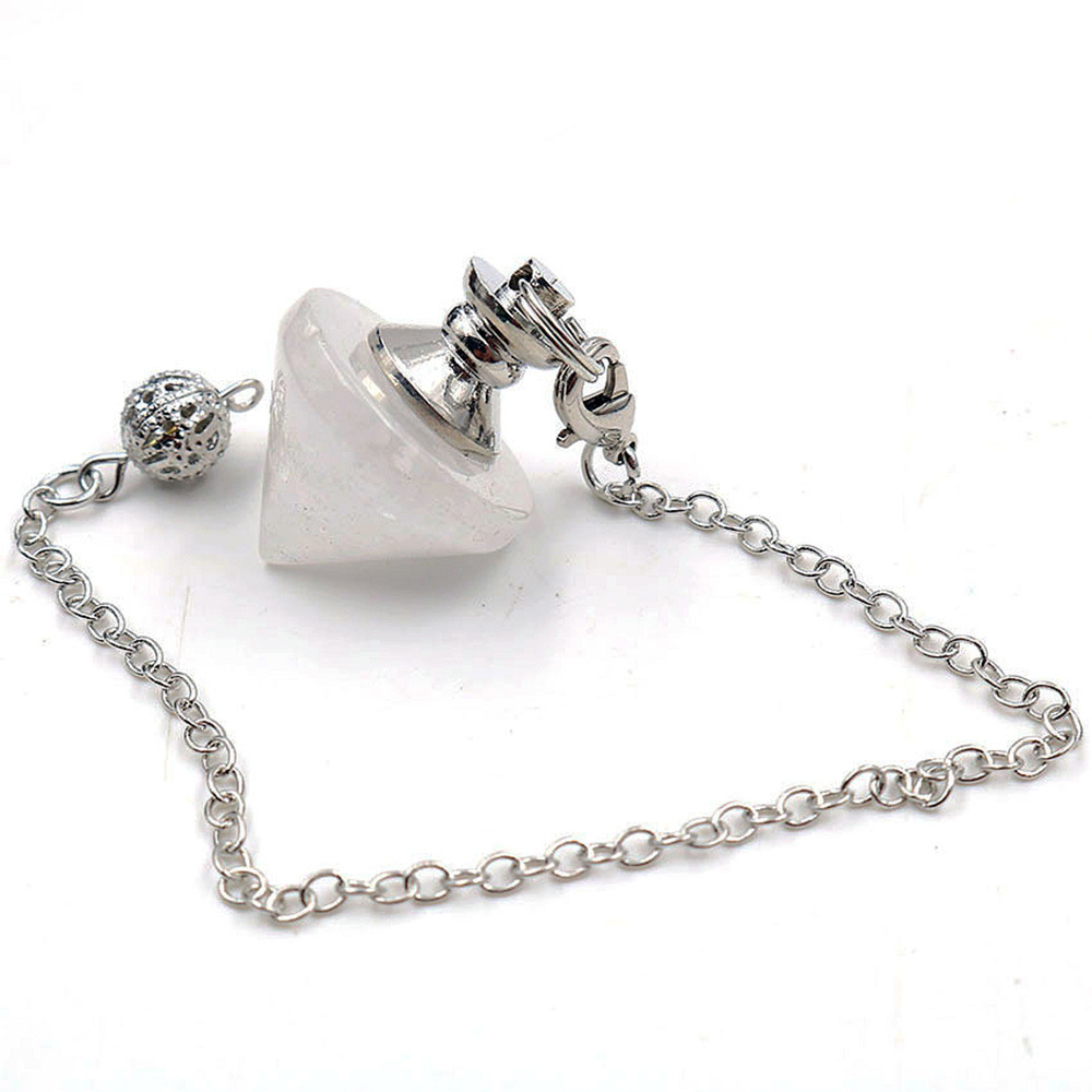 Natural Gemstone Healing Crystal Pendulum for Dowsing Divination Pointed Cone Reiki Chakra Quartz Stone Pendulum Pendant with Chain