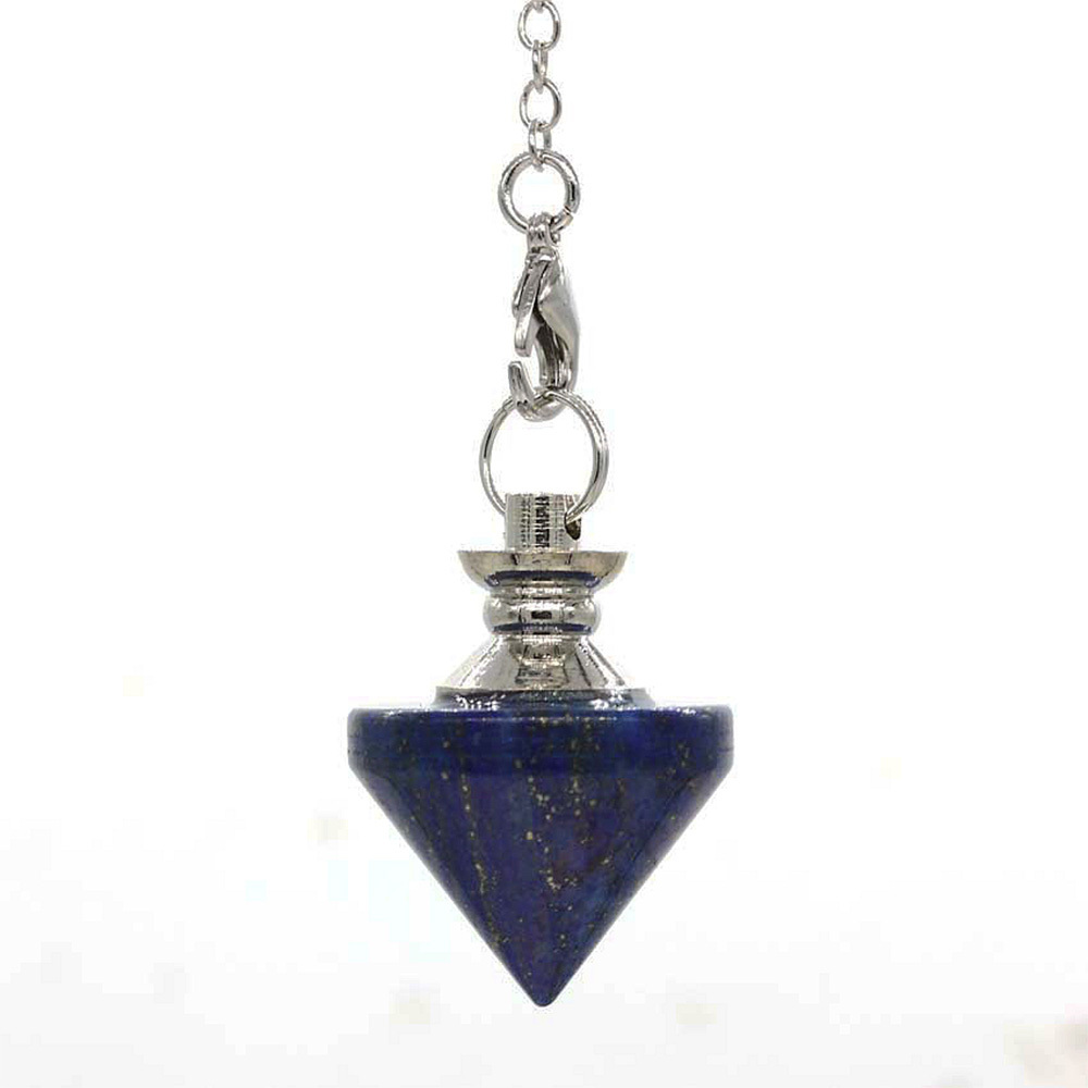 Natural Gemstone Healing Crystal Pendulum for Dowsing Divination Pointed Cone Reiki Chakra Quartz Stone Pendulum Pendant with Chain
