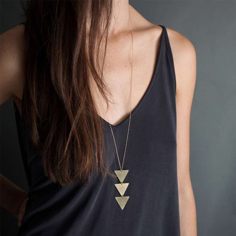 Long Pendant Necklace for Women Simple Three Triangle Geometric Sweater Necklace Charm Necklace Set Punk Jewelry